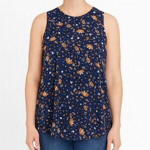 Floral Tank Top Sleeveless Casual Blouse‎ Summer Top Blue Brown Size M